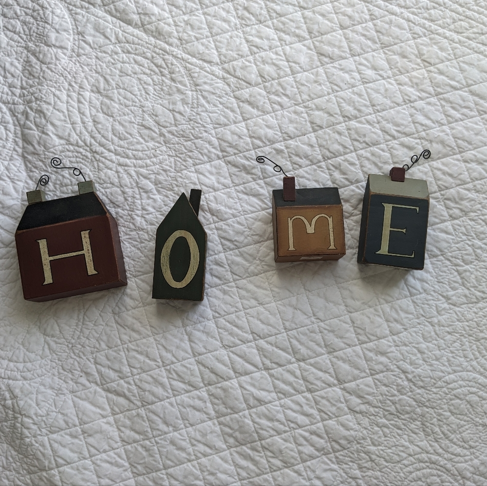 Vintage! "Home" Wooden Blocks by Tender Heart Treasures 1998 Primitives